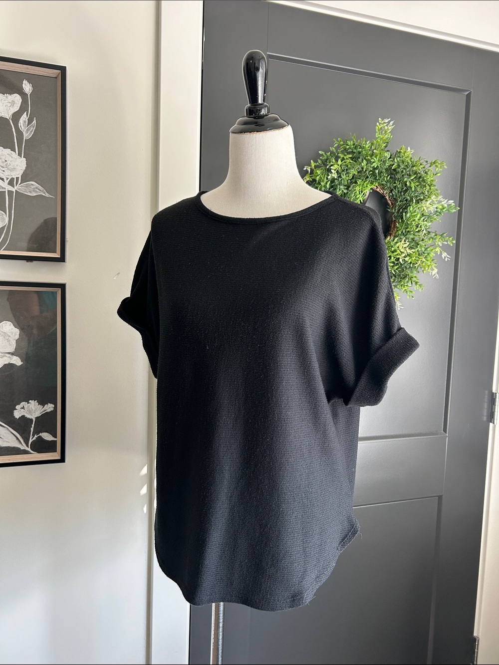 🌹 S Classic Black Short Sleeve sweater Top
